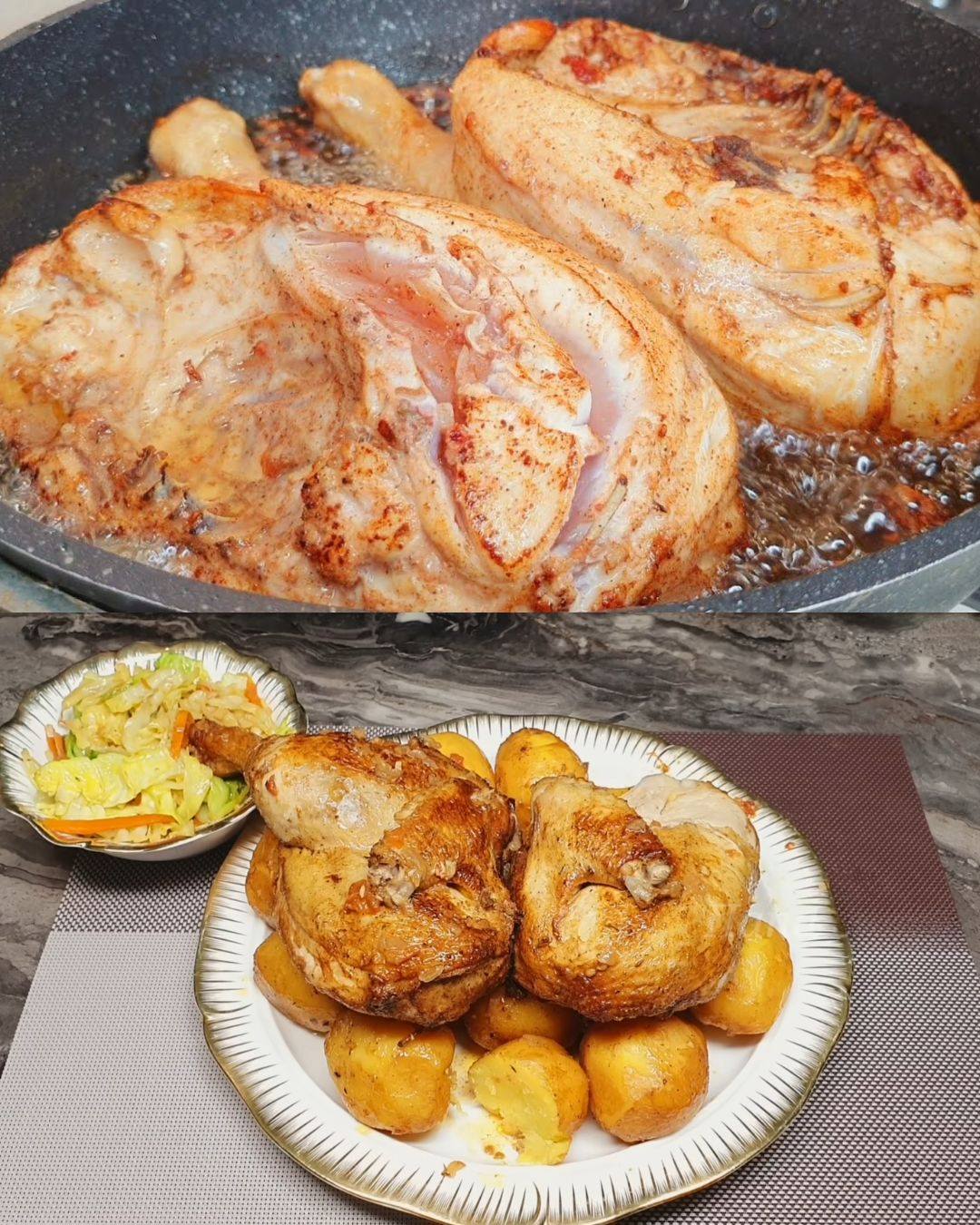 Chicken With Potatoes And Cabbage Salad