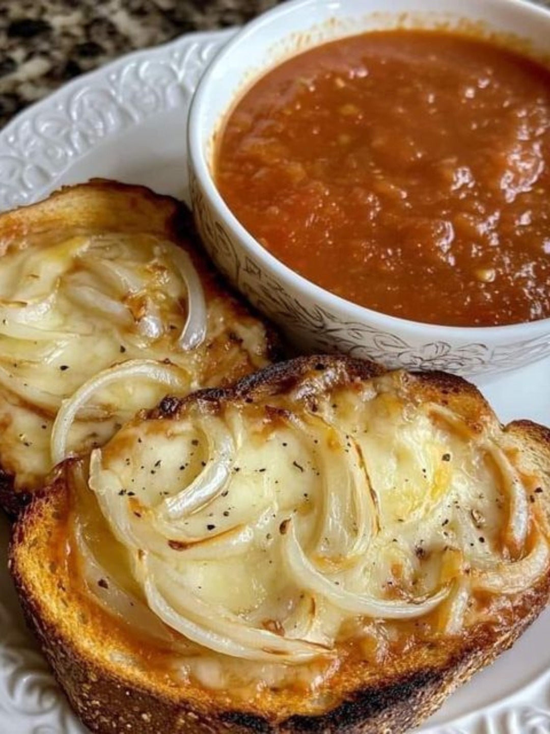 Tomato Soup with Onion Toast and Cheese