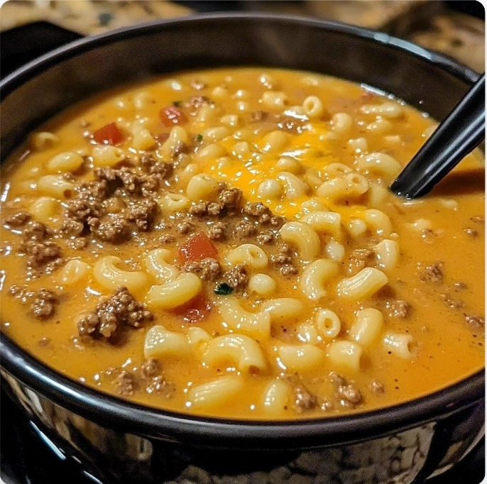 One-Pot Macaroni Cheeseburger Soup  (No Velveeta!)