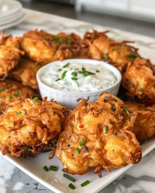 Amish Onion Fritters with Chive Dip