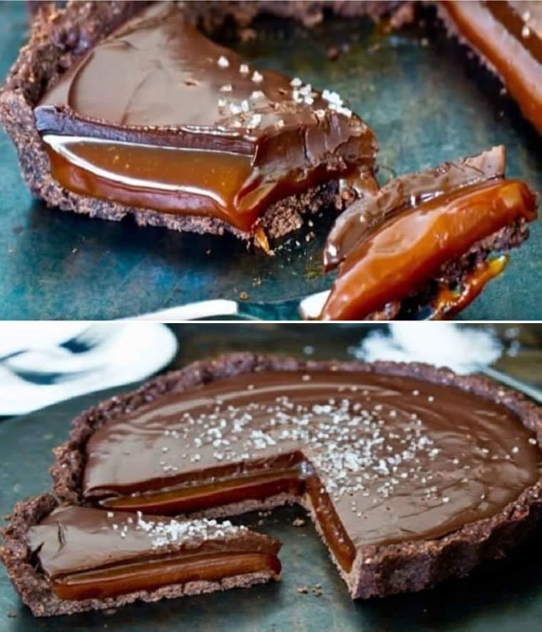 Chocolate tart with a melting salted caramel interior a real treat