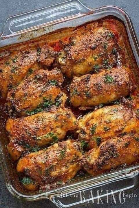 Baked chicken thighs are a delicious and very simple main course.