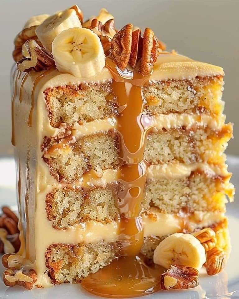 Caramel Banana Pecan Cake