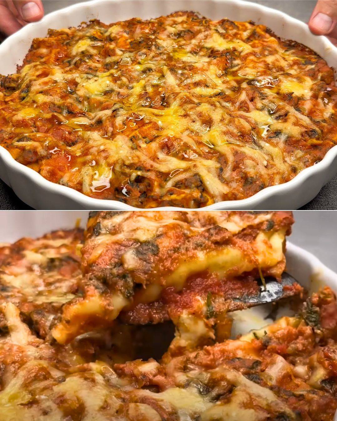 Cheesy Sausage & Spinach Lasagna Roll Casserole