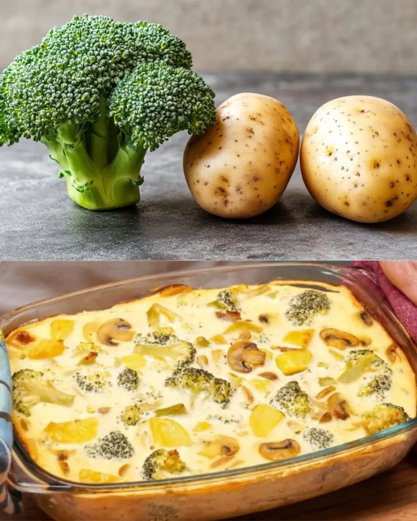 Creamy Potato and Broccoli Casserole with Mushrooms and Dill