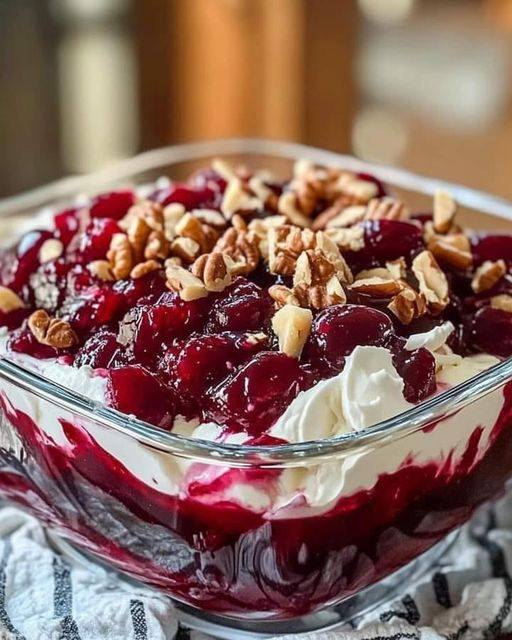 Cranberry Jello Salad with Cream Cheese Topping