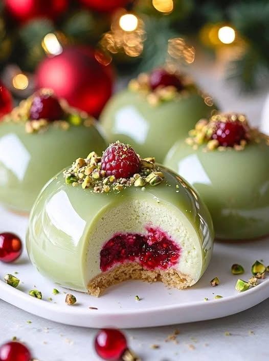 Pistachio and Raspberry Cheesecake Domes Recipe