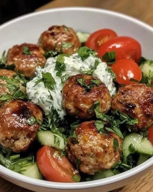 Greek Chicken Meatballs with Homemade Tzatziki