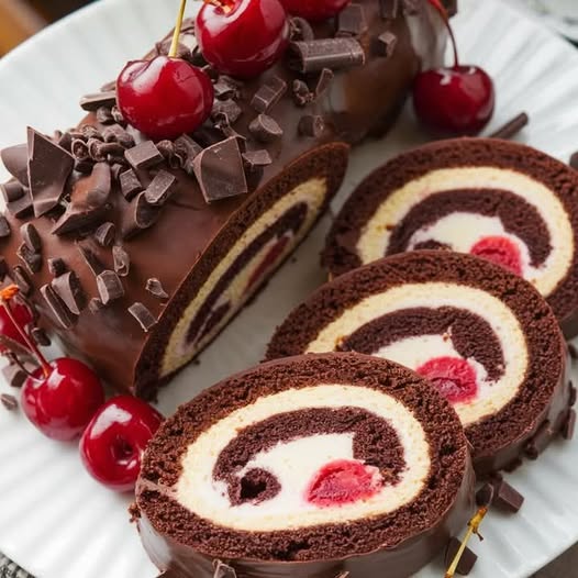 Black Forest Roll Cake – A Chocolate & Cherry Delight