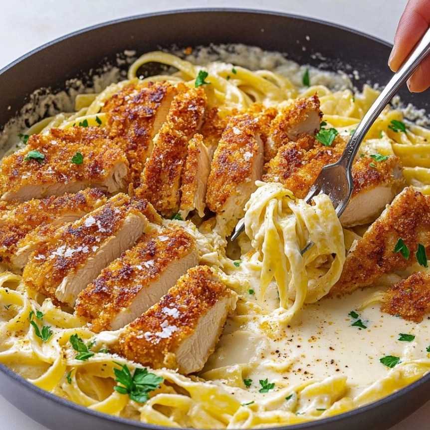Crispy Chicken & Alfredo Tagliatelle: The Perfect Combination of Crunchy and Creamy