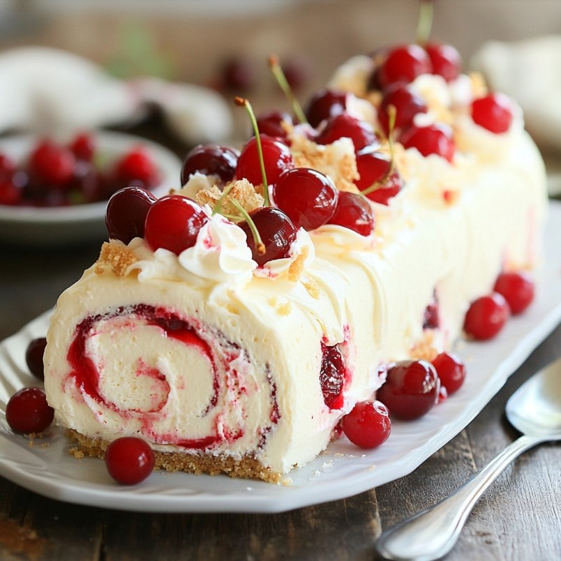 Heavenly Cherry Cheesecake Cake Roll