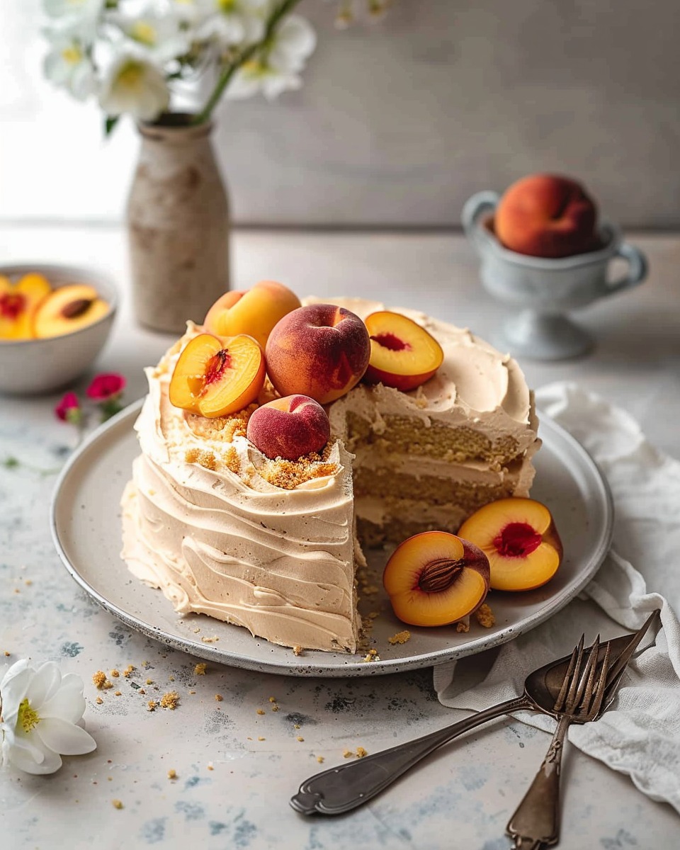 Ricotta and Peach Cake with Hazelnut Butter Cream