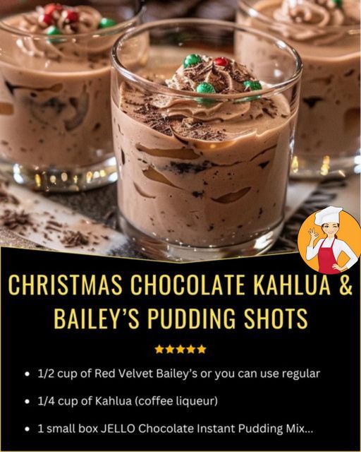 CHRISTMAS CHOCOLATE KAHLUA & BAILEY’S PUDDING SHOTS