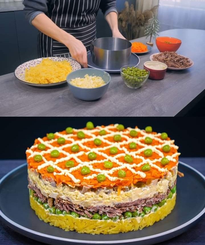 Beef Layered Salad for the New Year’s Table