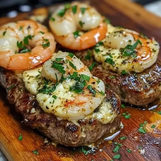 Mozzarella-Stuffed Steak with Shrimp