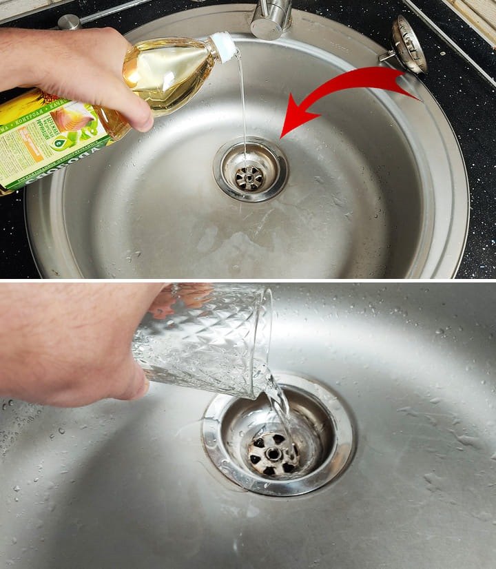 I always pour sunflower oil into the sink when I leave home. The result is always pleasing.