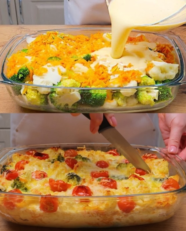 Cheesy Broccoli and Cauliflower Bake