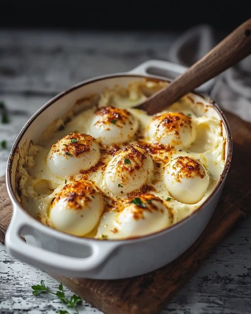 Hard boiled eggs gratin with Béchamel