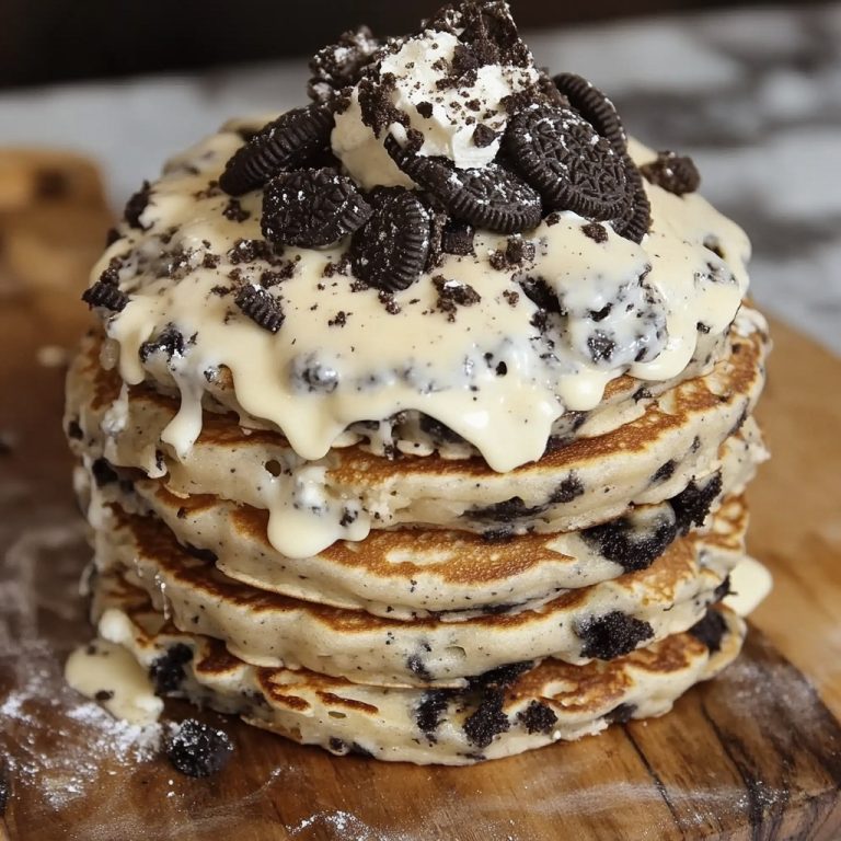 Oreo Pancakes with Cream Cheese Drizzle