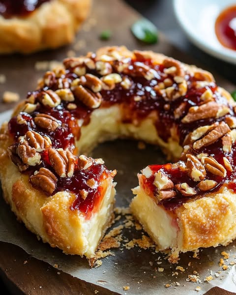 Pecan-Crusted Cheddar Cheese Ring with Strawberry Preserve: A Sweet and Savory Delight