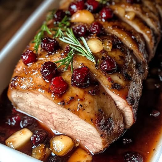 Pork Loin with Cranberry-Dijon Sauce and Apple Cider Glaze