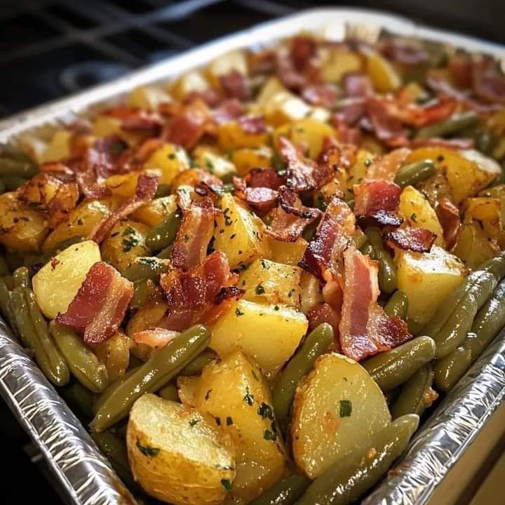 Roasted Potatoes, Green Beans, and Crispy Bacon