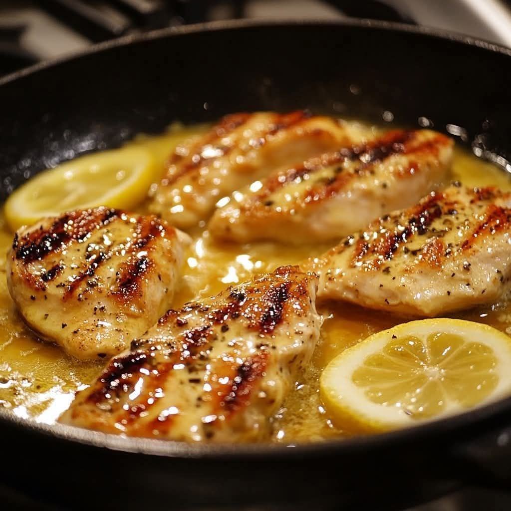 Escalopes de poulet grillées à la sauce au citron