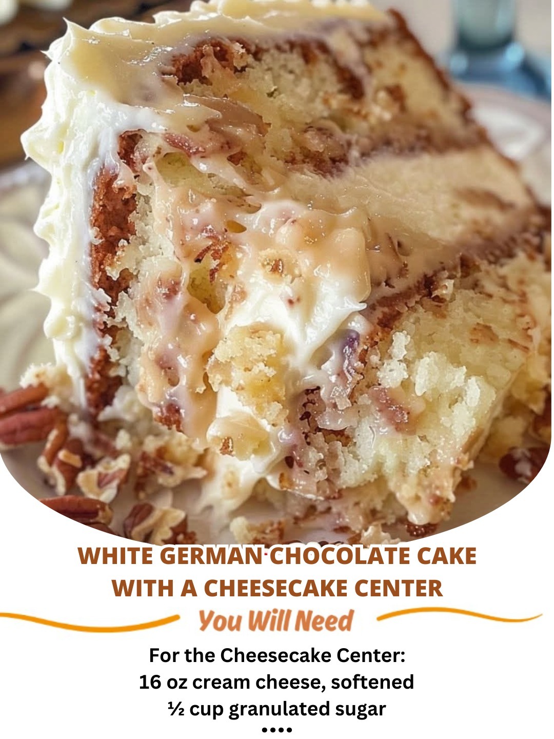 White German Chocolate Cake with a Cheesecake Center