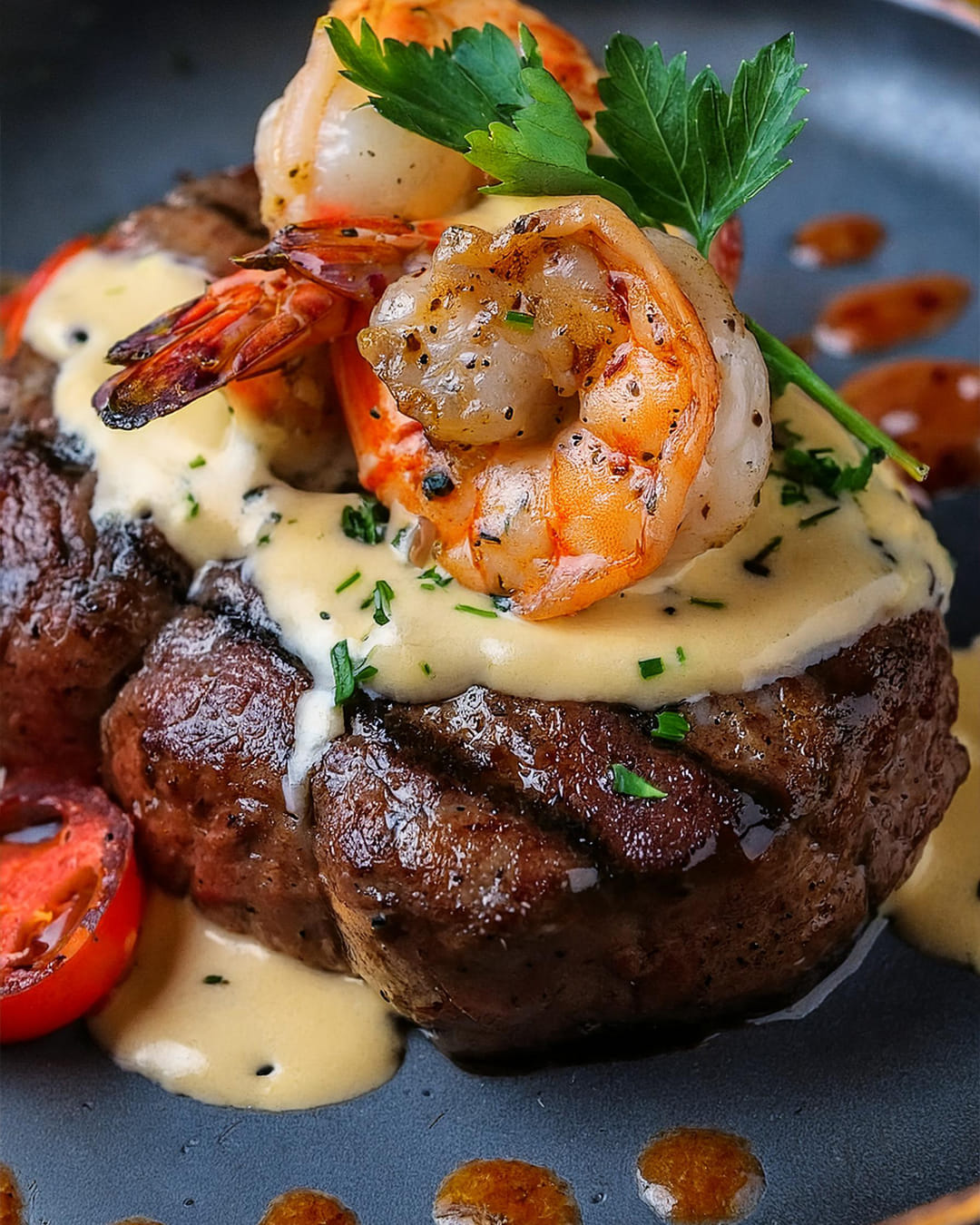 Filet Mignon with Shrimp and Lobster Cream