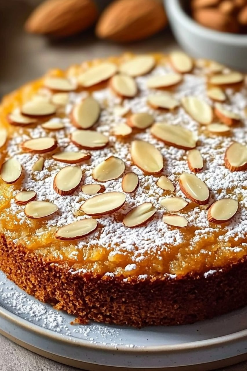 Soft almond cake with grated almonds