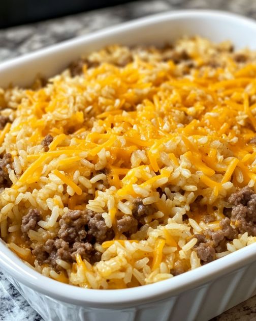 Cheesy Amish Beef and Rice Casserole