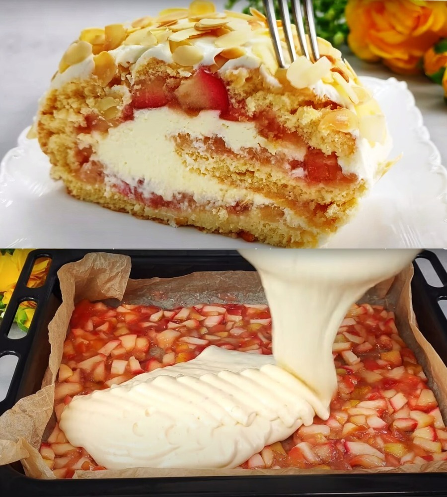 Caramelized Apple Cake with Cream Cheese Frosting and Almonds Recipe